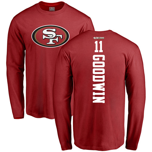 Men San Francisco 49ers Red Marquise Goodwin Backer #11 Long Sleeve NFL T Shirt